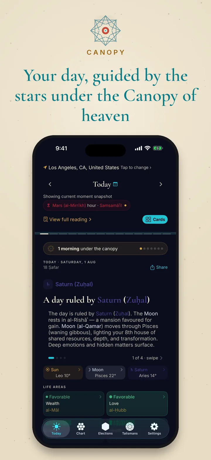 Canopy's Today view in dark mode