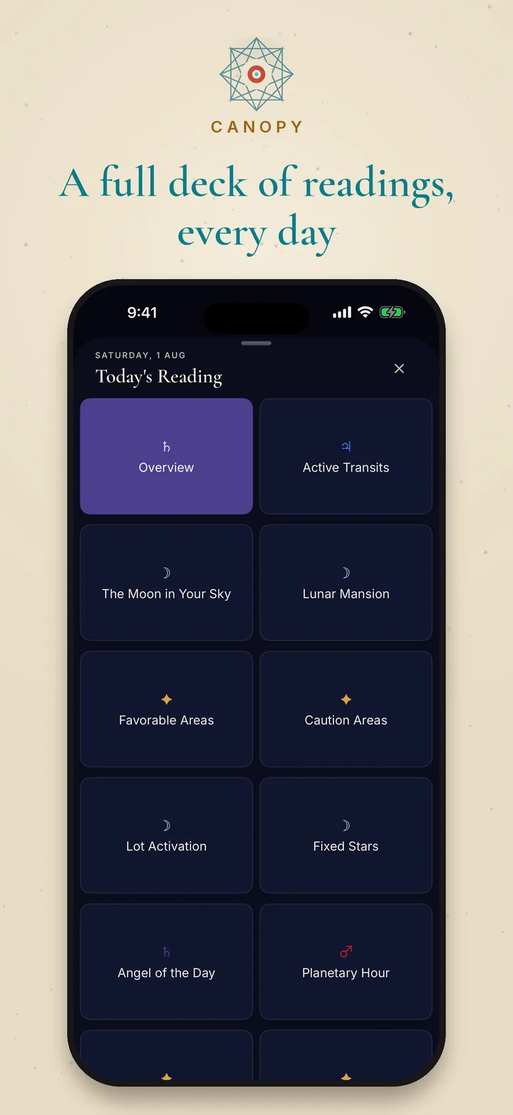 The daily card deck in dark mode