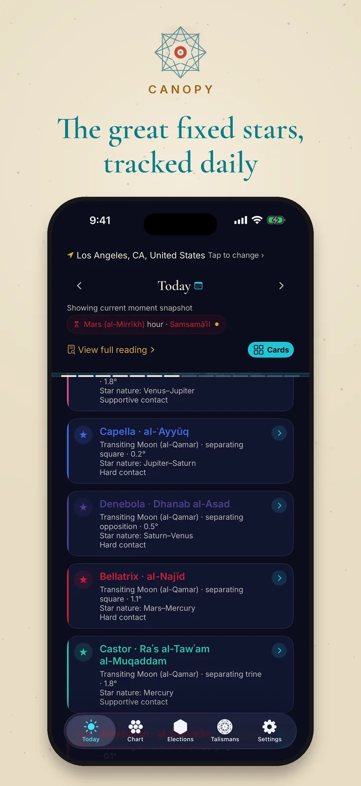 The fixed stars tracked in dark mode