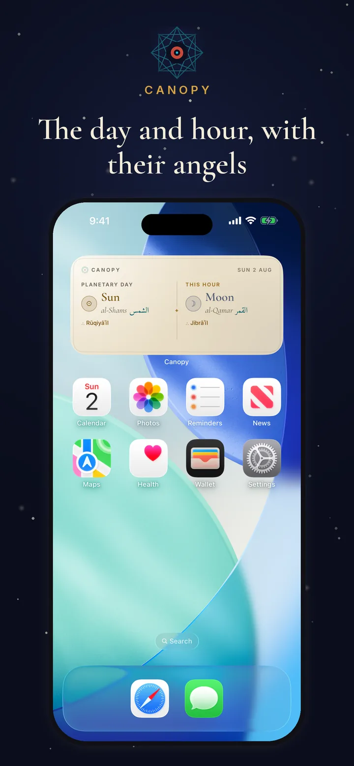 Canopy widget — the day and its planetary hour